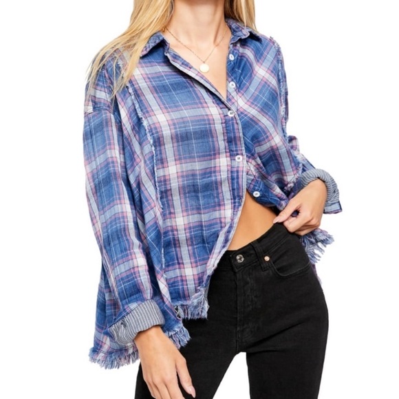 Free People Tops - FREE PEOPLE SEEKING STARLIGHT PLAID FLANNEL SHIRT SIZE MEDIUM